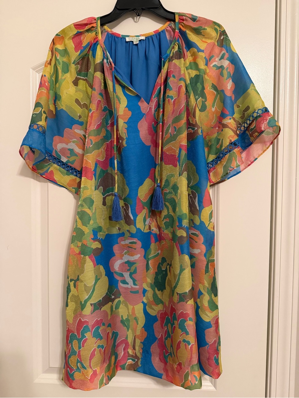 Jade Blue Multi-Color Floral Tassel Mini Dress